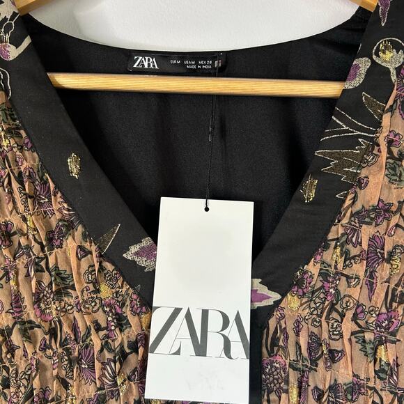 NWT Zara Chiffon Dark Floral Tiered Women’s Medium Black Long Sleeves Whimsical - Picture 9 of 9